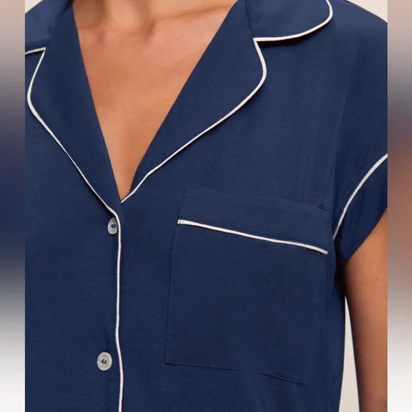 Eberjey Gisele Tencel Modal Shortie PJ Pajamas Set In Navy Ivory Medium - Picture 3 of 5